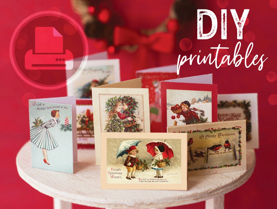 12 Printable Miniature Christmas Cards DIY 1 to 6 Scale fits Blythe and ...