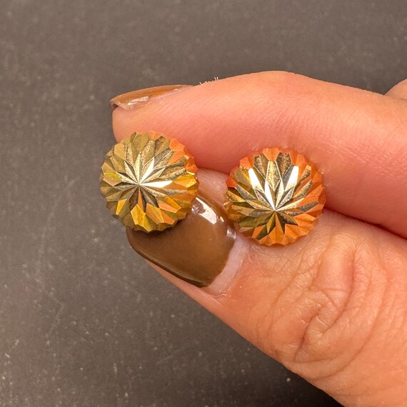 Sunburst Earring Studs Solid Gold ball studs 14K … - image 4