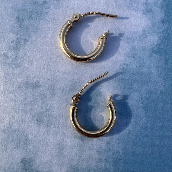 14K Solid Gold Huggies Hoops, Solid gold Hoops, T… - image 1