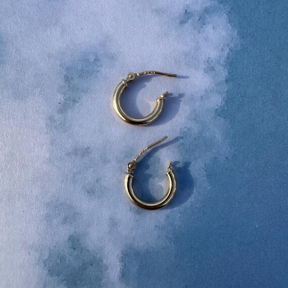 14K Solid Gold Huggies Hoops, Solid gold Hoops, T… - image 2