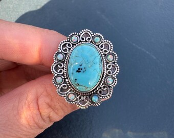 Vintage Turquoise Opal Sterling Silver Ring, Size 7.25