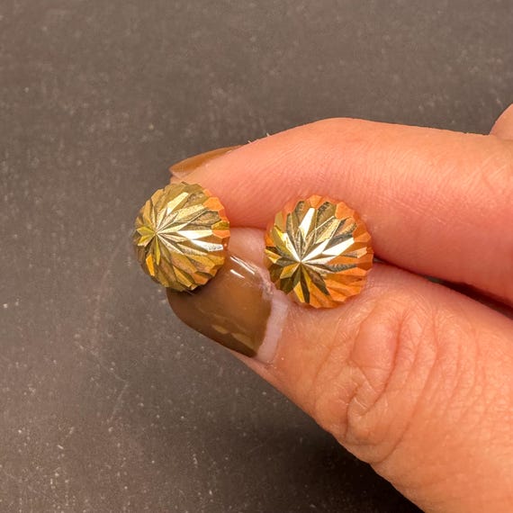 Sunburst Earring Studs Solid Gold ball studs 14K … - image 3
