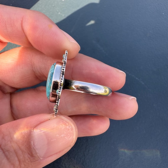 Vintage Turquoise Opal Sterling Silver Ring, Size… - image 5