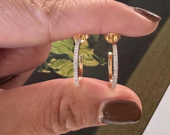 14K Gold Diamond C Hoops, Genuine Vintage Huggies