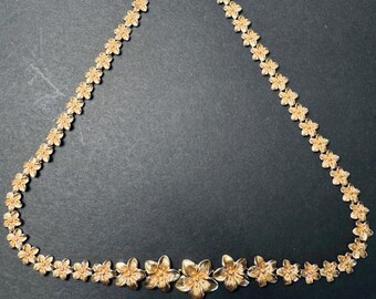14K Solid Gold Floral Necklace, Vintage Luxury Statement Piece