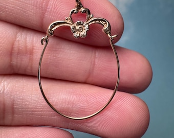 14k Solid Gold Floral Pendant Charm Holder Vintage