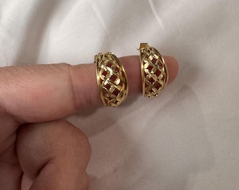 Vintage 14K Yellow Gold Woven Half Hoop Earrings