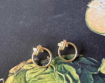 Vintage 14K Gold XO Hoop Earrings, Door Knocker Style