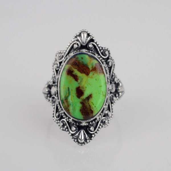 Genuine Natural Green Gaspeite Ring "Green Turquoise" Sz 8 Native American Ring Jewelry Jewelry Tribal Green Turquoise Jewelry