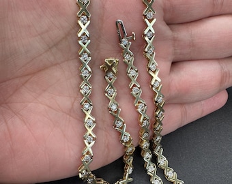 14K Solid Gold X Chain Diamond Tennis Necklace, Vintage Luxury Statement Piece