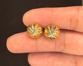 Vintage 14K Gold Sunburst Stud Earrings, Ball Studs
