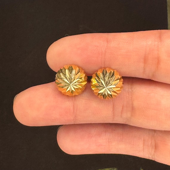 Sunburst Earring Studs Solid Gold ball studs 14K … - image 1