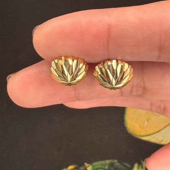Sunburst Earring Studs Solid Gold ball studs 14K … - image 2