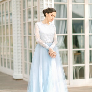 Blue wedding dress, Blue bridesmaid dress, Blue and white dress, Light blue wedding dress, Tulle dress, 0019 image 3