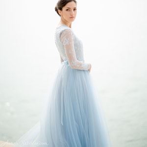 Blue wedding dress, Blue bridesmaid dress, Blue and white dress, Light blue wedding dress, Tulle dress, 0019 image 5
