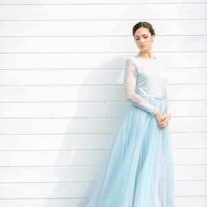 Blue wedding dress, Blue bridesmaid dress, Blue and white dress, Light blue wedding dress, Tulle dress, 0019 image 4