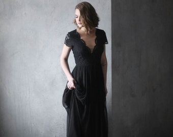 Black wedding dress, Black natural silk evening dress, 0119 - FINAL SALE - One Size Only - Sample Sale, Sale wedding dress, dress for sale;