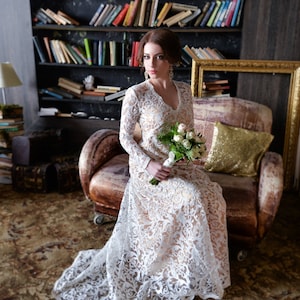 Modest wedding dress, Long sleeves wedding dress, plus size wedding dress, Ivory wedding dress, Classic, Winter wedding dress, 0061