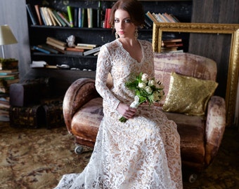 Modest wedding dress, Long sleeves wedding dress, Ivory wedding dress, Classic wedding dress, Winter wedding dress, 0061 // 2017