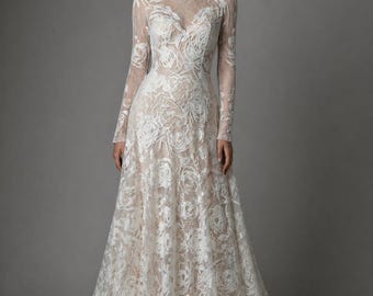 Langarm Boho Brautkleid mit rückenfreiem Rücken (0210/2027) - Boho Custom Kleid