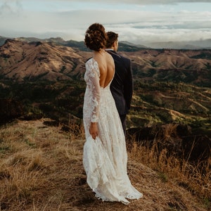 Couture wedding dress, Long sleeve lace wedding dress, sexy wedding dress, embroidery with roses, backless wedding dress, Illusion 0210/2021