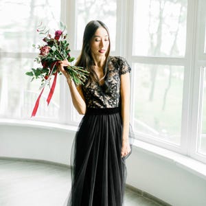 Black wedding dress, Gothic wedding dress, Custom black wedding dress, Lace black wedding dress, Black tulle wedding dress, 0100