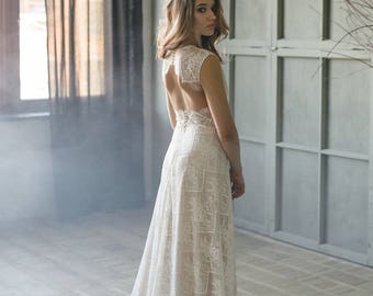 Custom wedding dress, Boho wedding dress, Bohemian wedding dress, Simple wedding dress, Summer wedding dress   - 0092