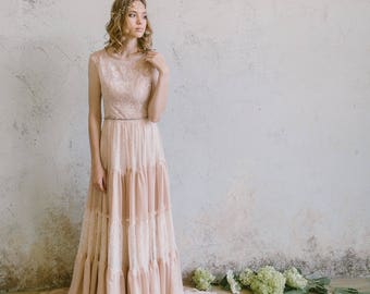 Boho wedding dress, Bohemian wedding dress, Casual wedding dress, Colored wedding dress, Beach Lace Chic Vintage Wedding Dress, 0203