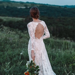 Bohemian wedding dress, Boho wedding dress, Sexy wedding dress, Long sleeve lace wedding dress, backless wedding dress - 0080
