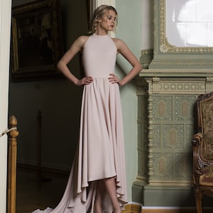 High low wedding dress, Simple wedding dress, Blush pockets wedding dress, Blush bridesmaid dress, Mother of the bride dress - 0145