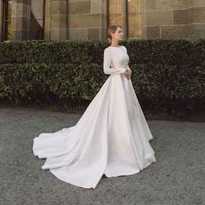 Long sleeve satin bridal gowns top