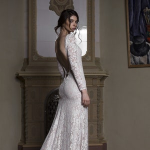 Long sleeve lace wedding dress, Lace wedding dress, backless wedding dress, mermaid wedding dress, low back wedding dress - 0157