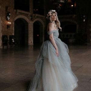 Gray Grey Wedding Dress, Off the shoulder wedding dress, Corset wedding dress, Princess wedding dress Blue Maternity wedding dress 0208/2020 image 1