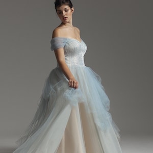 Blue Plus size wedding dress, Off-shoulder wedding gown, Corset plus size wedding dress, Pastel Princess wedding dress curvy brides 0244 25