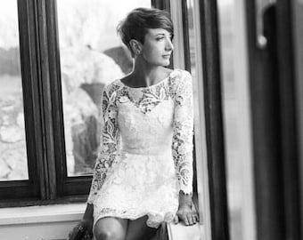 Short wedding dress, Vintage lace wedding dress, Short lace wedding dress, Custom vintage style Inspired wedding dress, 0072