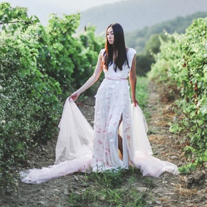 Robe de mariée ombrée, robe de mariée fluide, robe de mariée en soie, robe de mariée rose, robe de mariée colorée bohème, robe bohème, 0050