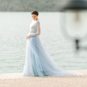 Blue wedding dress, Blue bridesmaid dress, Blue and white dress, Light blue wedding dress, Tulle dress, 0019