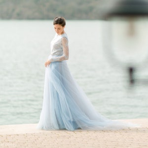 Wedding dresses with baby blue accents online