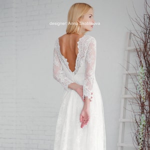 Vestido de novia modesto, Vestido de novia blanco, Vestido de novia princesa, Vestido de novia sin espalda, Vestido de novia de encaje, 0054