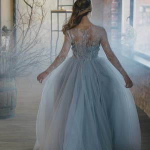 Blue wedding dress, Tulle wedding dress, Blue lace wedding dress, Light blue wedding dress, Custom Simple Summer wedding dress 0093 image 2