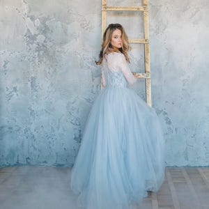 Blue wedding dress, Tulle wedding dress, Blue lace wedding dress, Light blue wedding dress, Custom Simple Summer wedding dress 0093 image 1