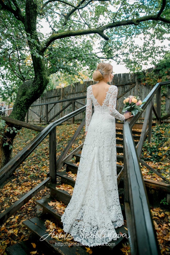 Lace Mermaid Wedding Gown With Long Sleeves  Winter Bridal Dress (0069) -  Etsy Israel