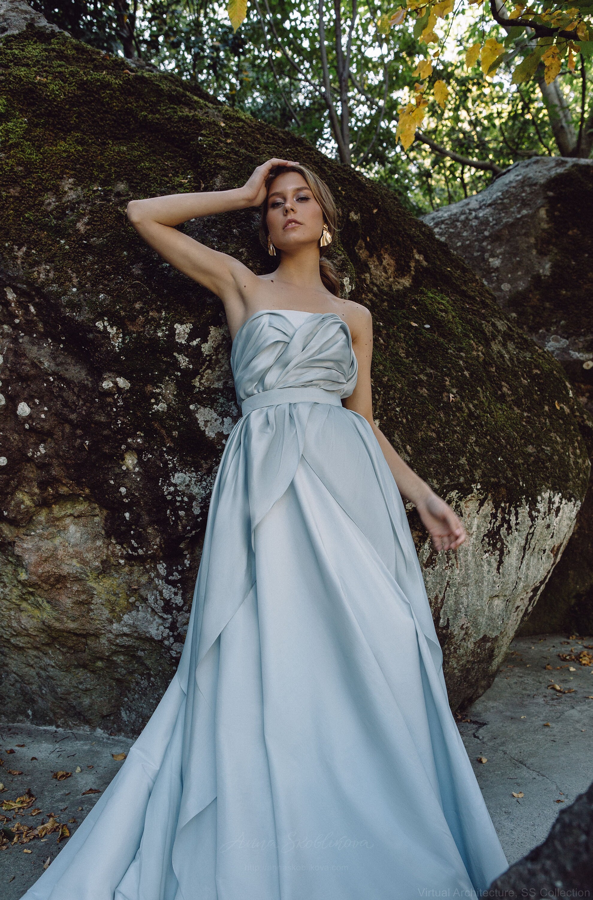dusty blue engagement dress Elegant Silk Organza Wedding Style:Navy Dot Farm Rio - Tiered Backless Neckline Not New In