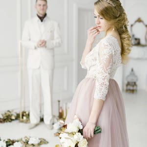 Plus size wedding dress, Blush wedding dress, Pink wedding dress, long sleeve wedding dress, tulle custom wedding dress 2019 / 0079 image 6