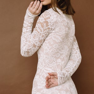 Bridal bodysuit with tulle skirt wedding dress, Long sleeve lace bodysuit, Simple modern long sleeves lace wedding dress Bonita 0185 / 2021 image 5