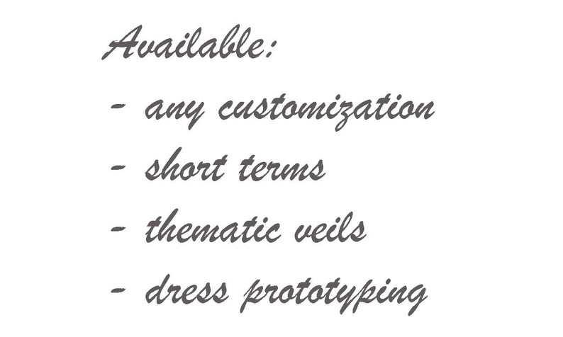 May include: A list of services offered, including customisation, short-term projects, thematic veils, and dress prototyping.