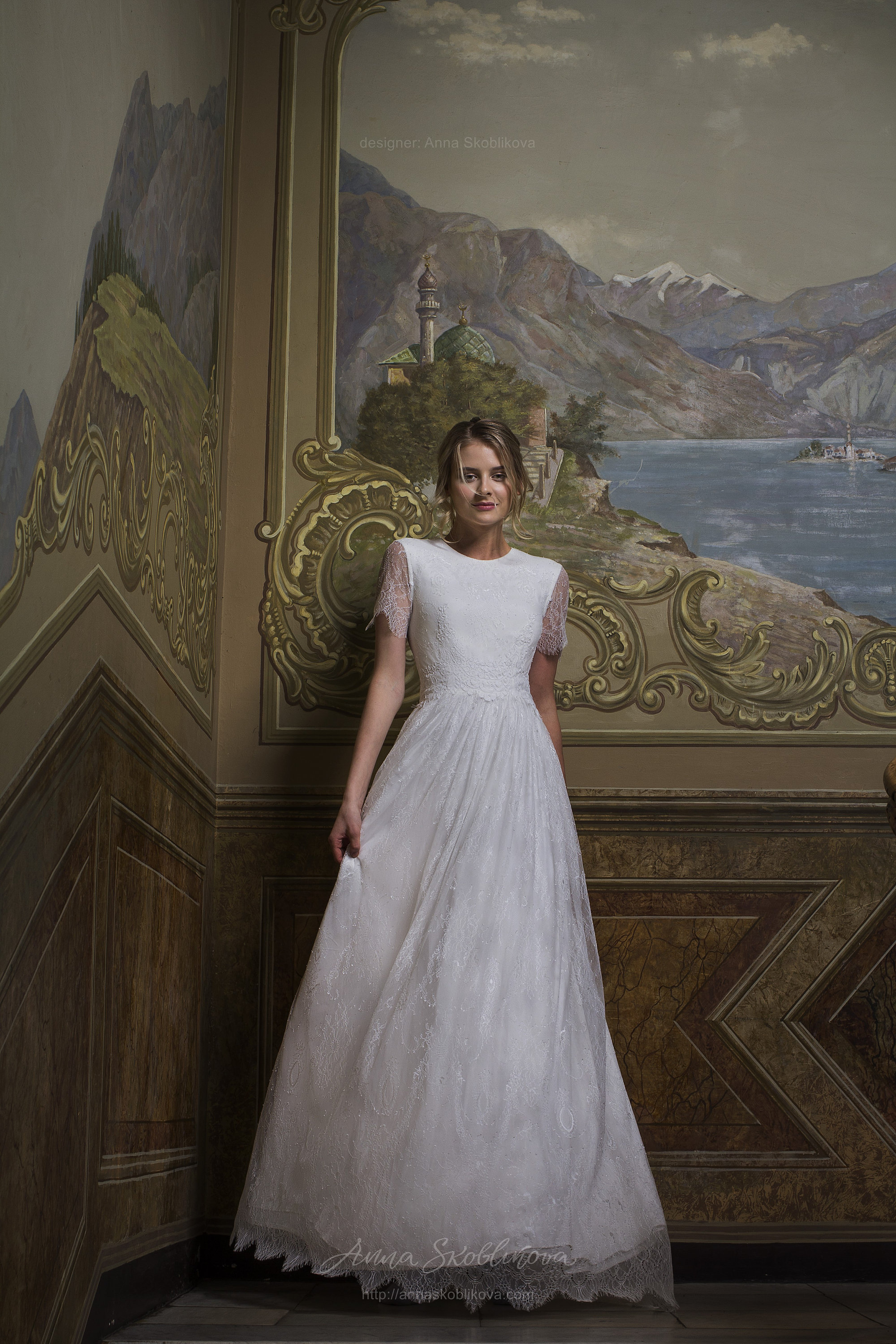 Anna Skoblikova High Neckline Lace Wedding Dress with Keyhole Back - Vivienne