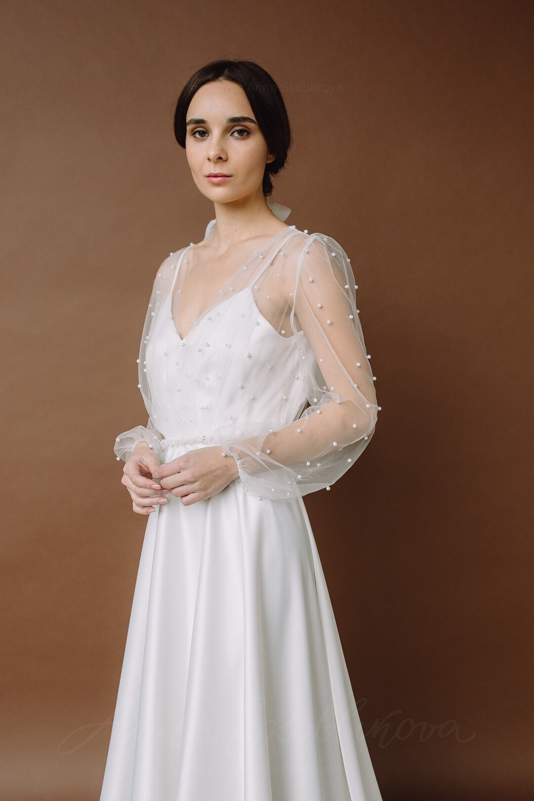 Romantic Wedding Dress With Pearls and a Line Silhouette - Etsy