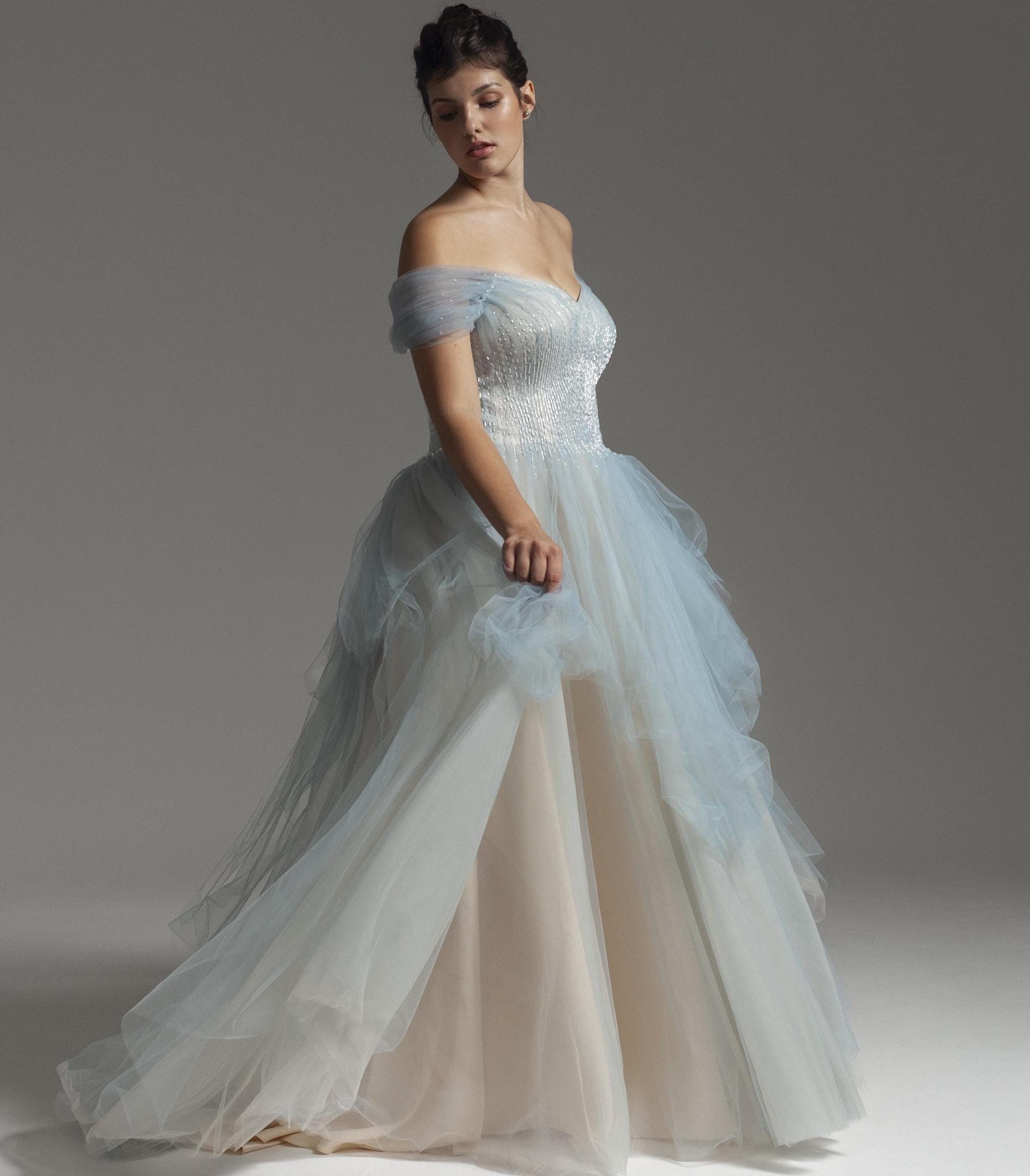 Blue Plus size wedding dress, Off-shoulder wedding gown, Corset plus size wedding dress, Pastel Princess wedding dress curvy brides 0244 25
