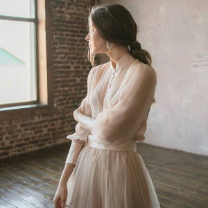 Vintage wedding dress from natural silk and blush tulle skirt. Victorian wedding dress, summer wedding dress, simple wedding dress 0134 image 6